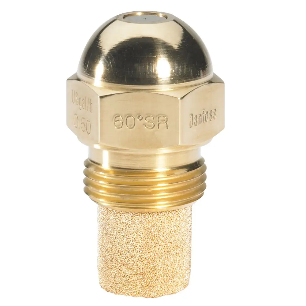 Messgerät aus Messing mit runder Oberseite, Gewindeanschluss und porösem Filter. Markierung "Danfoss" auf der Seite sichtbar. Für Flüssigkeitstransfer konzipiert.